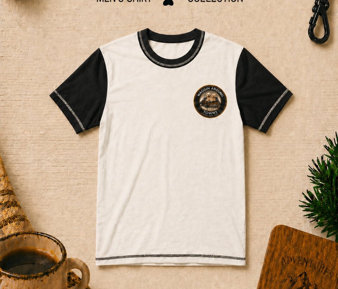Captain men's shirt — cream body with black sleeves and ringer, small WAT badge at left chest