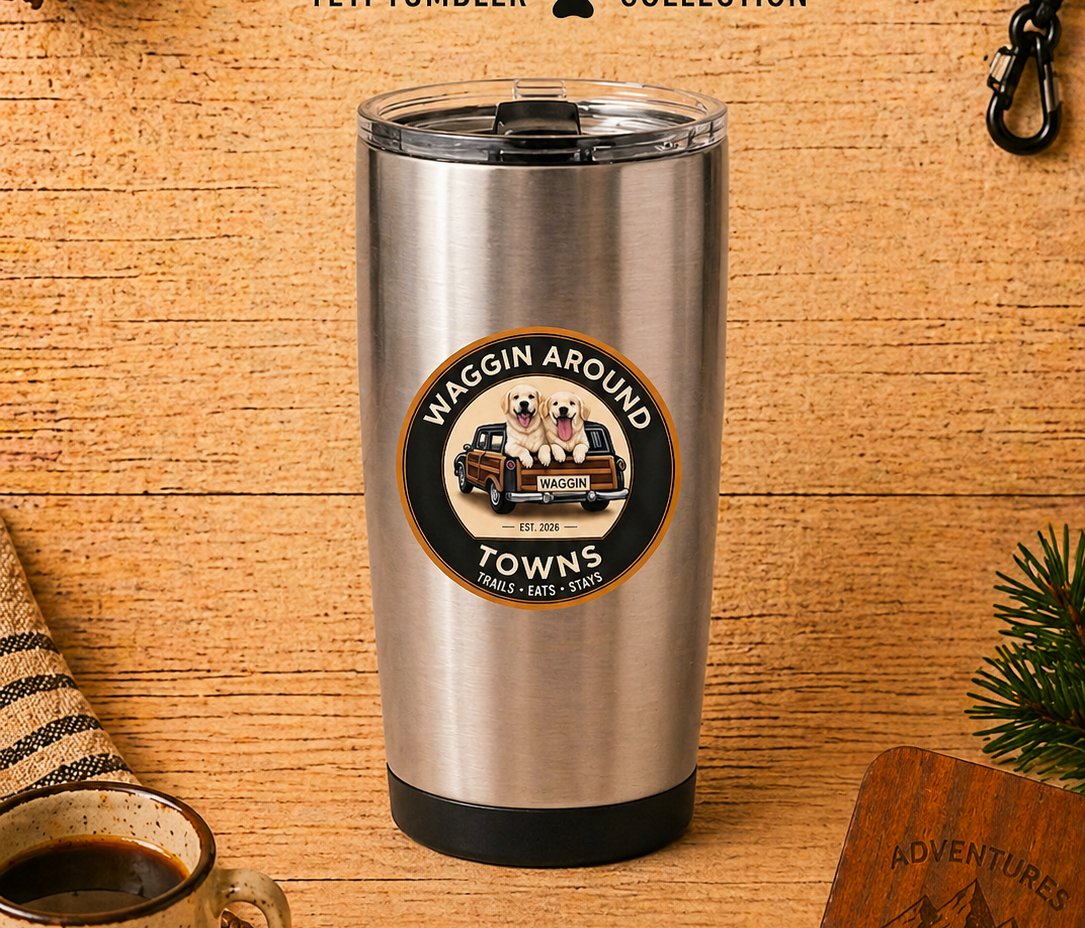Captain Yeti tumbler — brushed stainless steel with WAT badge